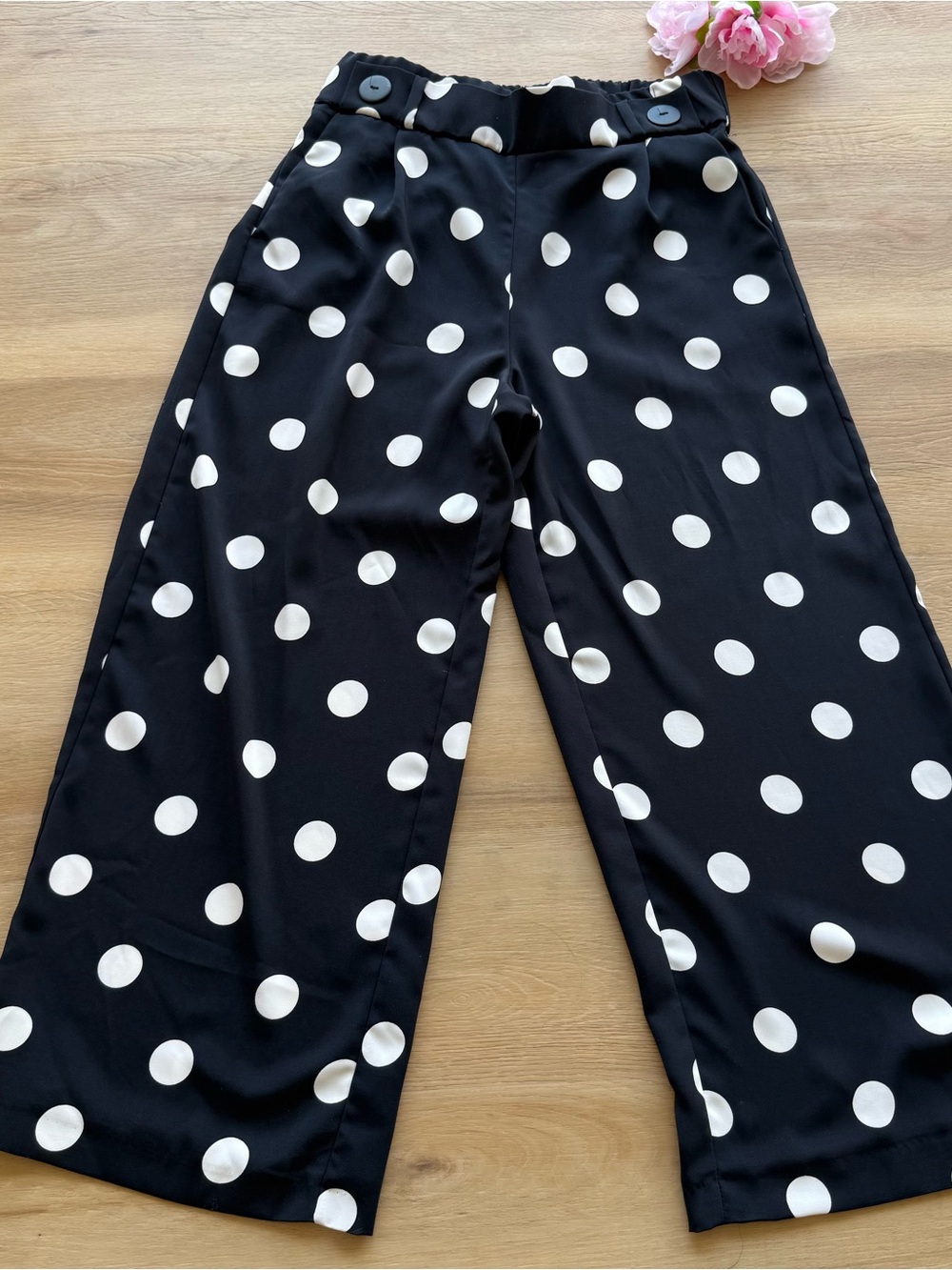 Zara palazzo pants small Black and White big Polka Dot Wide-Leg elastic back